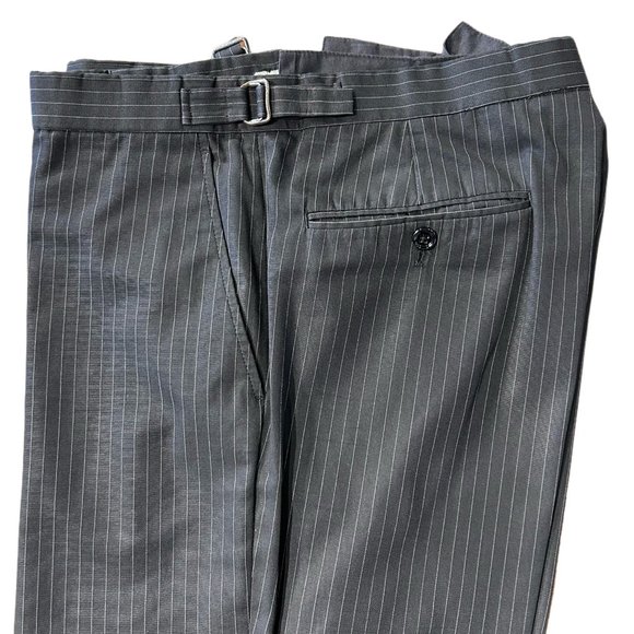 Black Striped Cotton Suit w/ Side Adjusters on Pants - Ralph Lauren Black Label - Picture 10 of 11